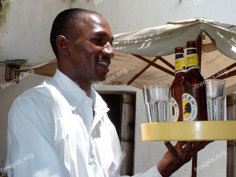 Waiter Beer Tray Tanzania Drinking Beer