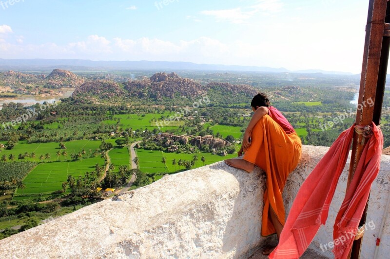 India Hampi Temple Monk Landscape