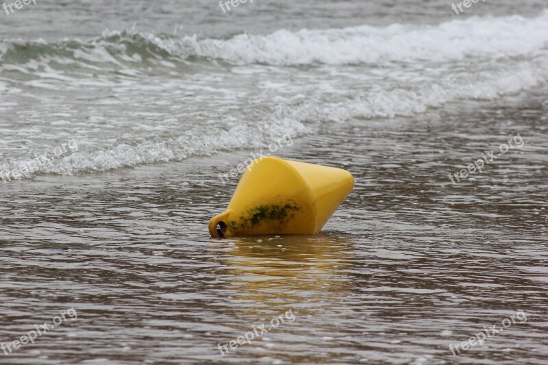 Buoy Sand Sea Beach Yellow