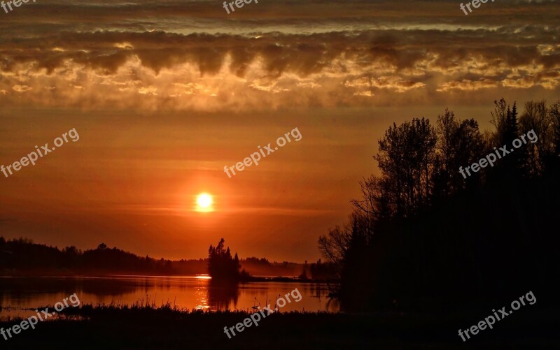 Sunset Landscape Nature Colors Lake