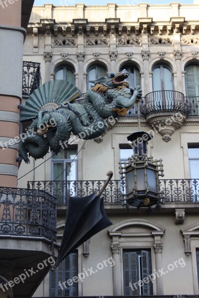 Dragon The Façade Of The Barcelona Spain Architecture