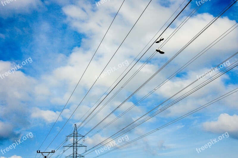 The Sky Clouds Shoes The Wires Telegraph-pole