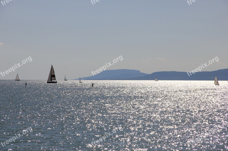 Water Lake Balaton Ships Light Badacsony