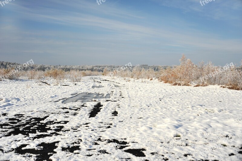 Landscape Peat Moor Snow Hoarfrost