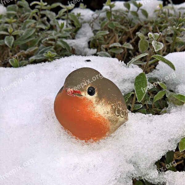 Winter Bird Robin Ceramic Figurine Hand Labor