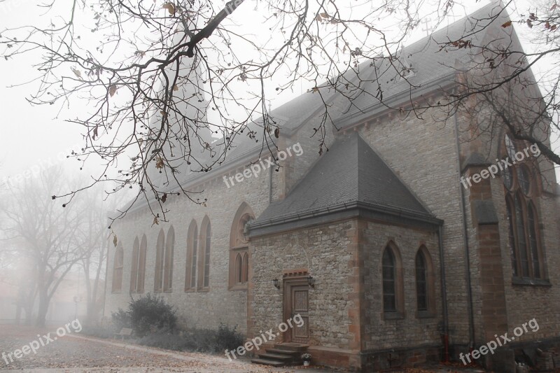 Fog Autumn Church House Of Prayer Old