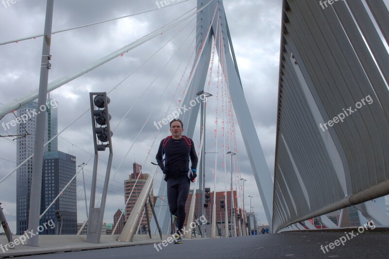 Running Erasmus Bridge Man Racing Free Photos