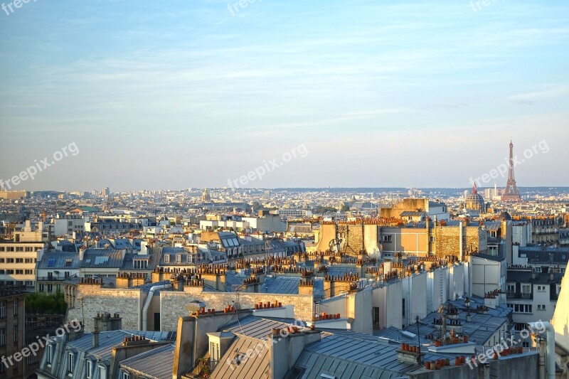 Paris City Eiffel Tower Day Panoramic