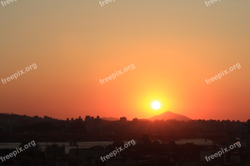 Sunset Seoul Glow Han River Landscape