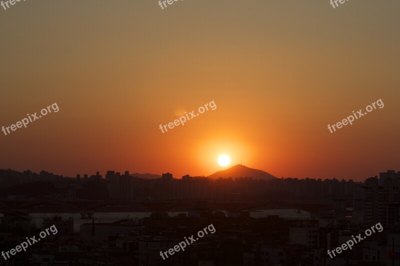 Sunset Seoul Glow Han River Landscape