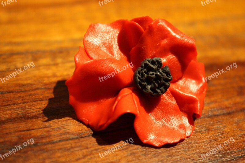 Poppy Flower Polymer Clay Brooch