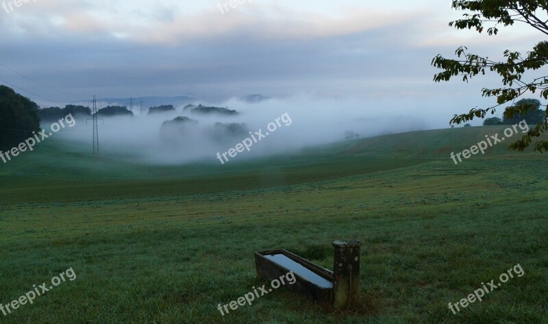 Autumn Fog Nature Landscape Fountain