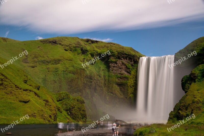 Waterfall Iceland Skogafoss Nature Landscape