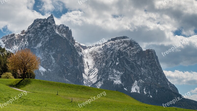 Santner Peak Schlern South Tyrol Snow Dolomites