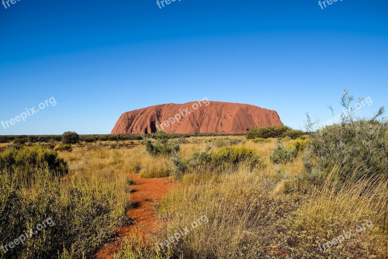 Ayers Rock Australia Landmark Bush Red