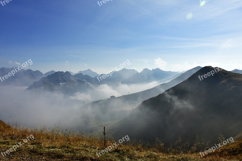 Schlappolteck Mountains Fog Sun Kleinwalsertal