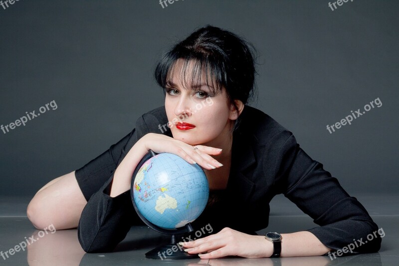 Attractive Woman World Globe Black Dress Model Elegance