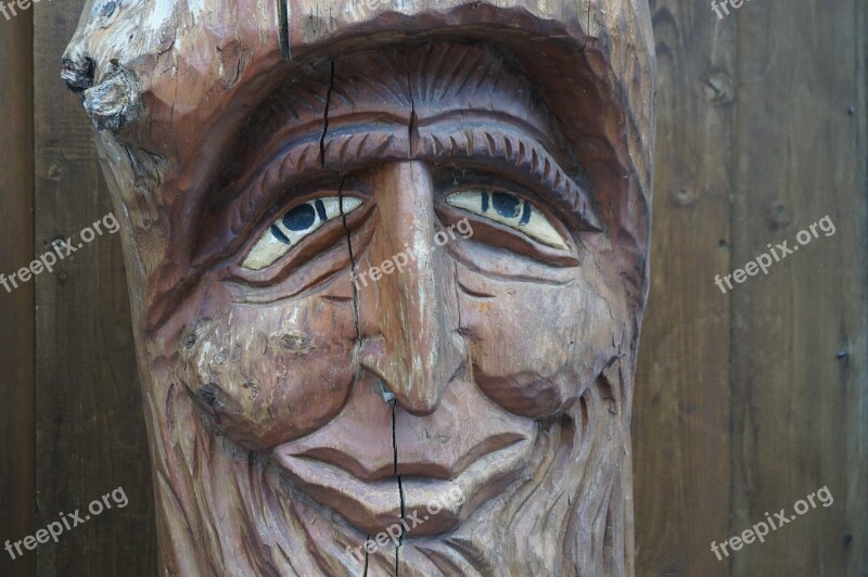 Eyes Head Wood Statue Close Up