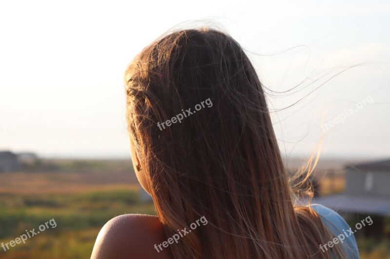 Girl Sunset Sun Hair Beauty