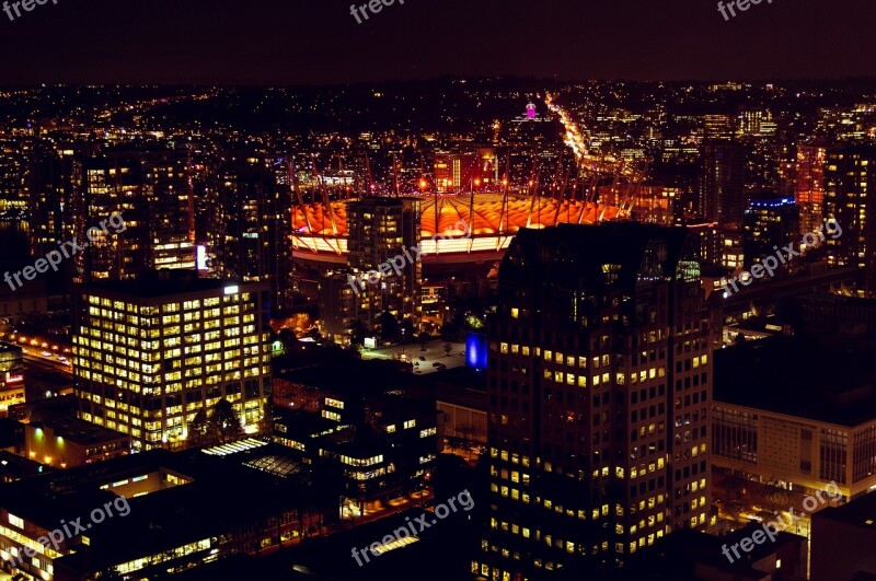 Vancouver Night Evening Bc Place View