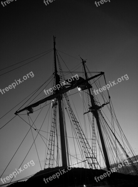 Ship Rigging Sailing Monochrome Silhouettes