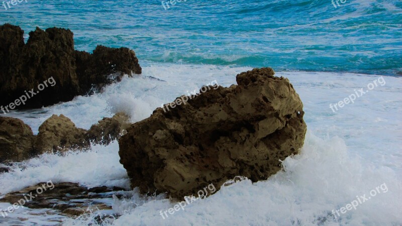 Wave Smashing Rocky Coast Sea Beach