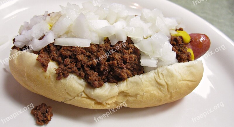 Coney Island Chili Dog Food Onions Bun