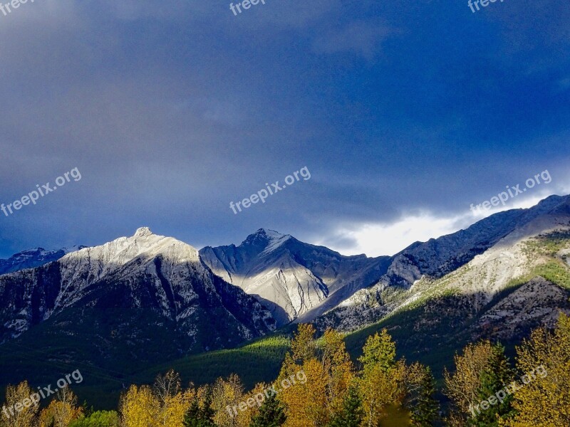 Light Autumn Mountains Forest Rockies