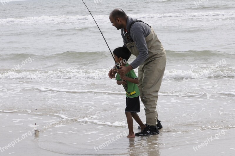 Family Fun Fishing Fisherman Father Son Ocean