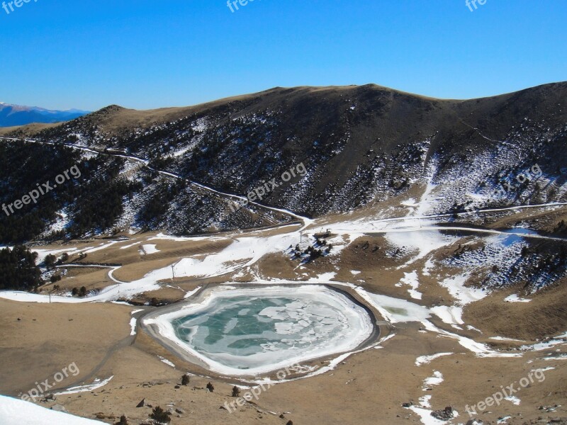 High Mountain Pyrenees Catalan Nature Winter Frozen Lake