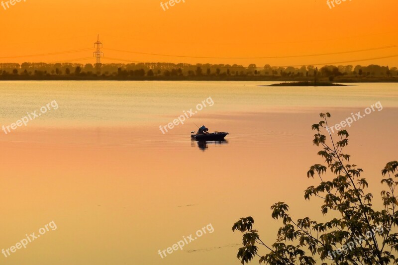 Sunset Lake Angler Abendstimmung Evening