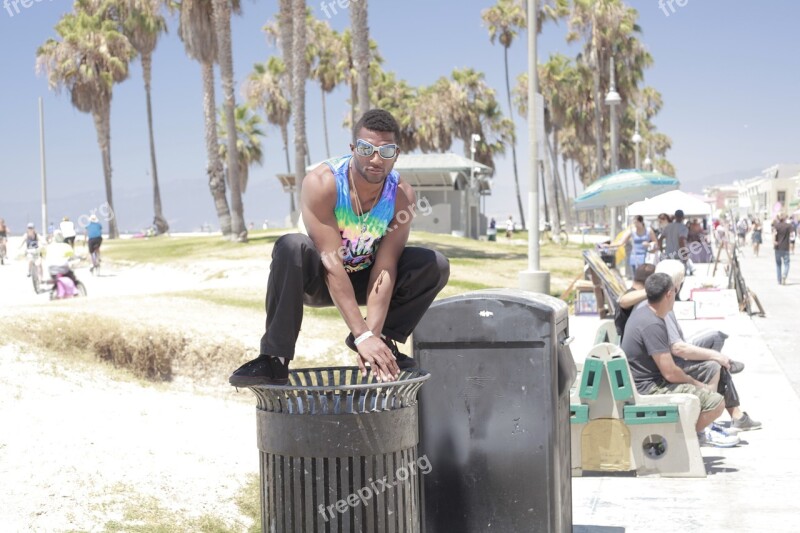 California Young Man Have Fun Day Trashcan