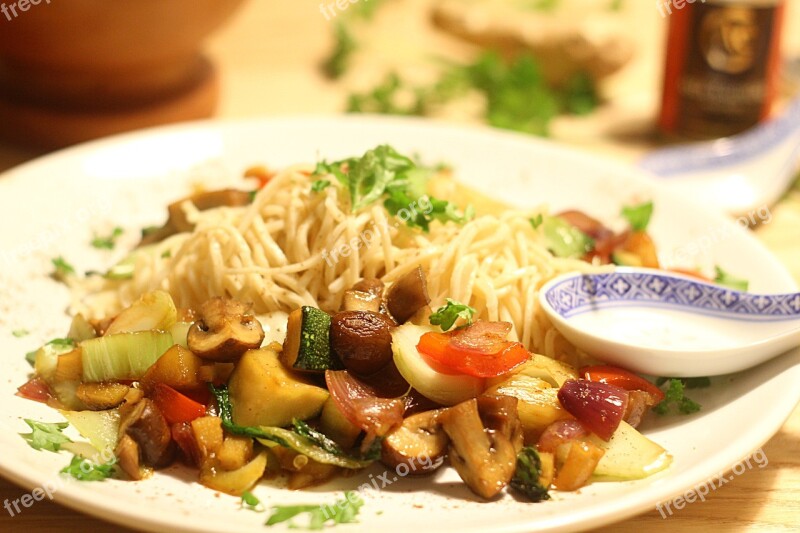 Noodles Asia Vegetables Eat Chinese