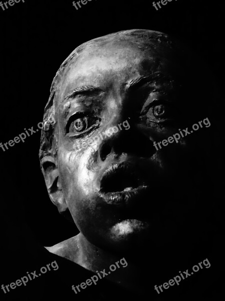 Facial Bronze Statue At Night Free Photos