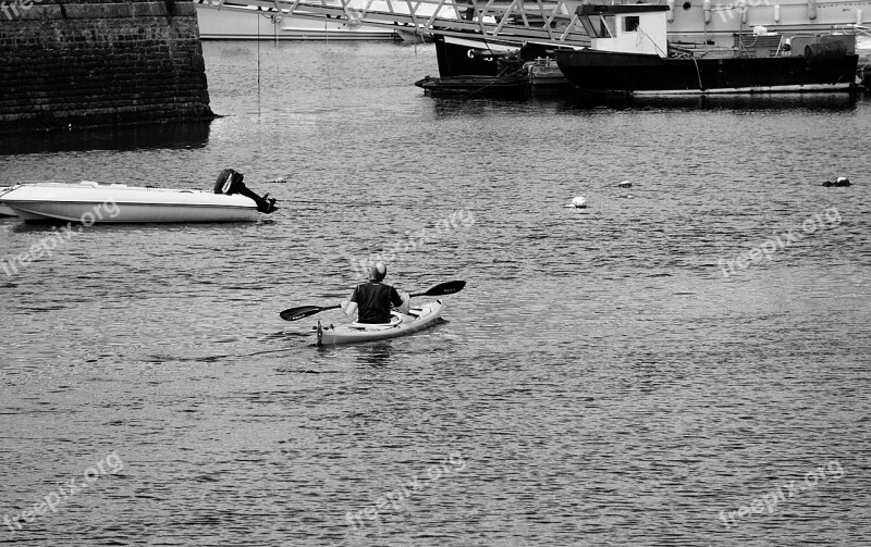 Canoe Oar Water Sport Recreation Black And White