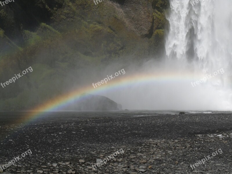 Skogafoss Waterfall South Iceland Rainbow Free Photos