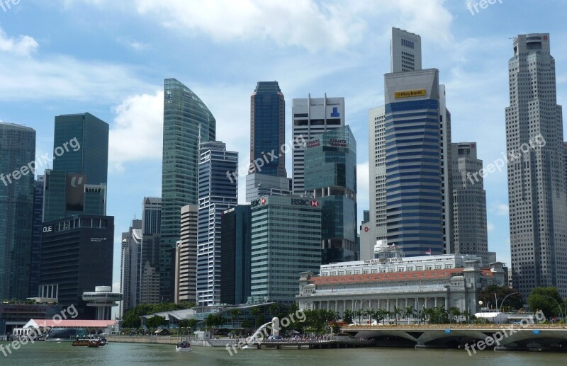 Singapore Skyline Fullerton Day Free Photos