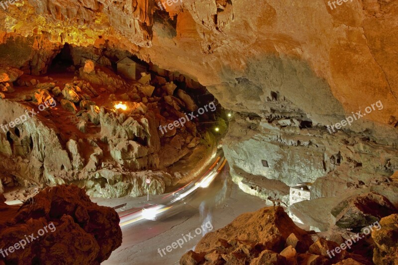 Cave Rocks Lights Interesting Underground