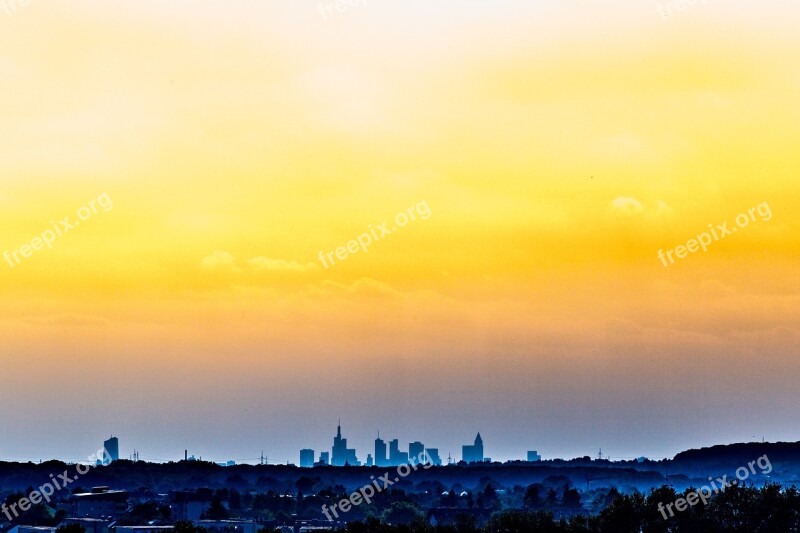 Frankfurt Sun Skyline Sky Clouds