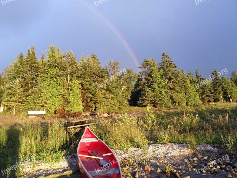 Canoe Canada Rainbow Landscape Free Photos