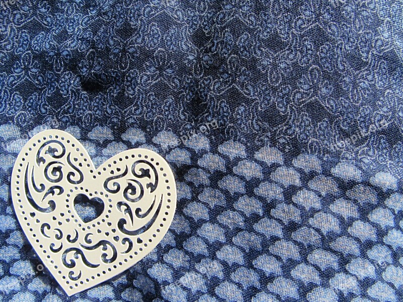 The Heart Of White Heart Romantic Love Blue Textile