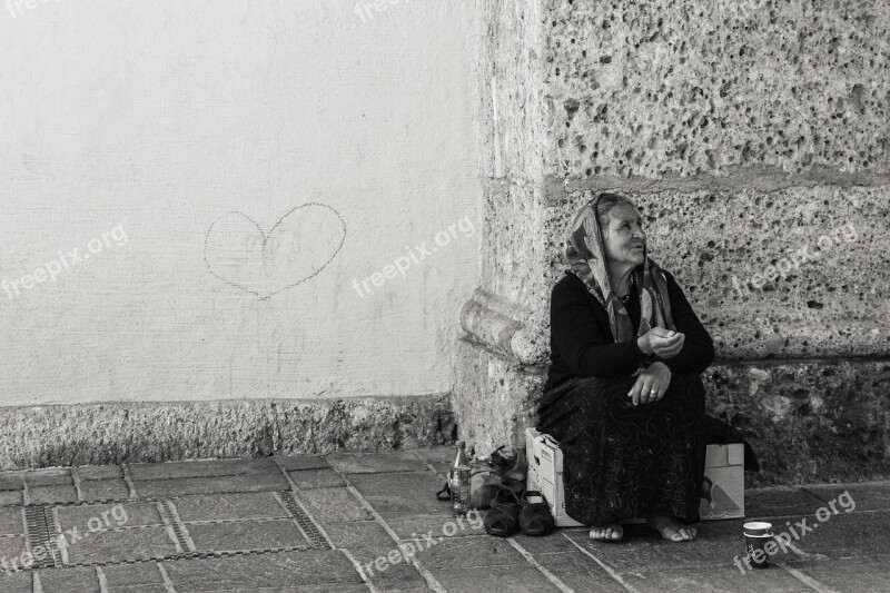 Man Black White Genre Painting Woman Poverty