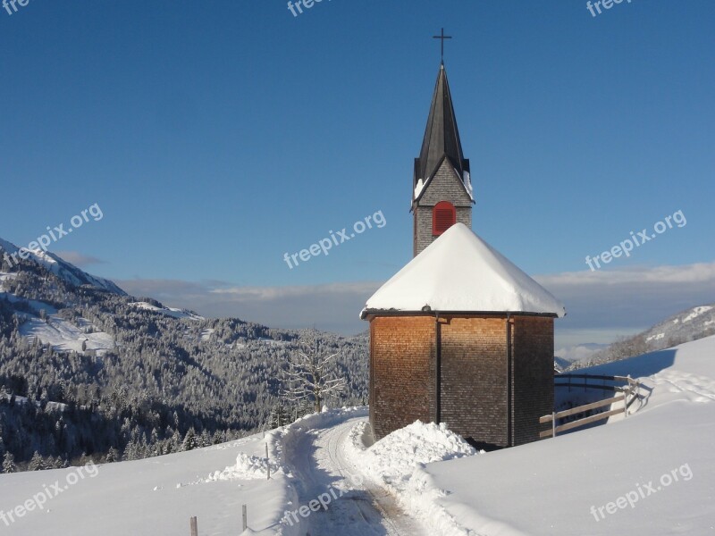 Winter Chapel Away Sky Blue Wintry