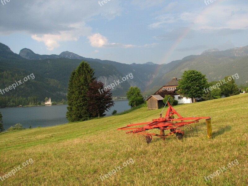 Grundlsee Austria Mountains Landscape Field