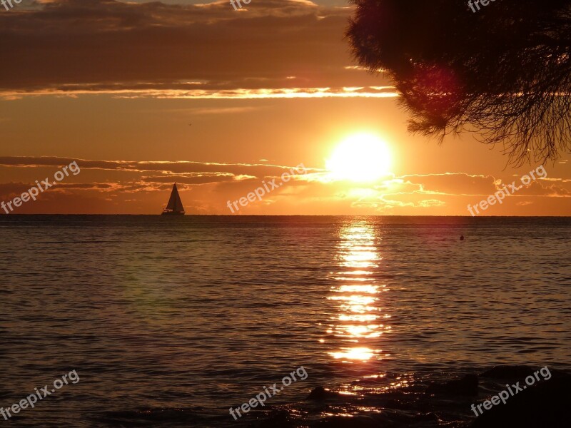 Porec Sailing Boat Croatia Sunset Sea