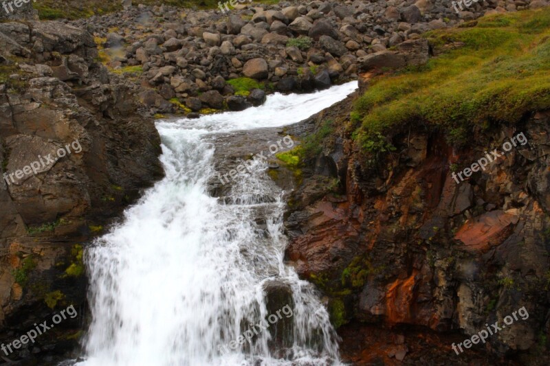 Waterfall East Iceland Rock Water Masses Farbenspiel