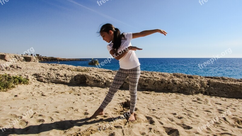 Girl Dancing Beach Nature Motion