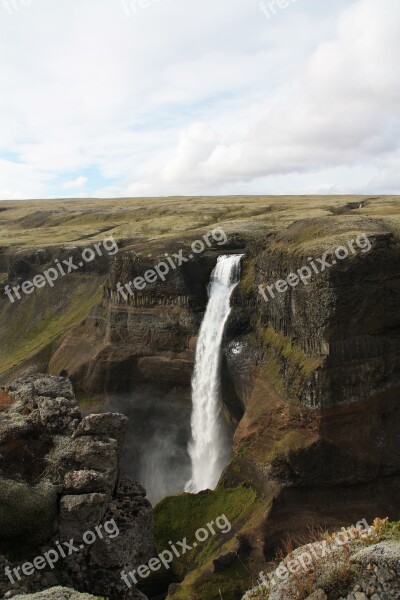 Háifoss Waterfall Iceland Fossá River Water Masses