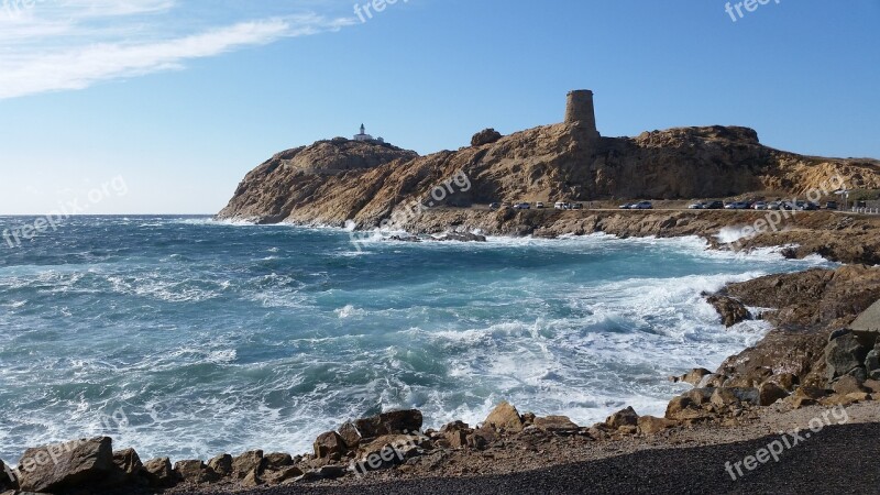 Genoese Tower Ile Rousse Port Waves Sea