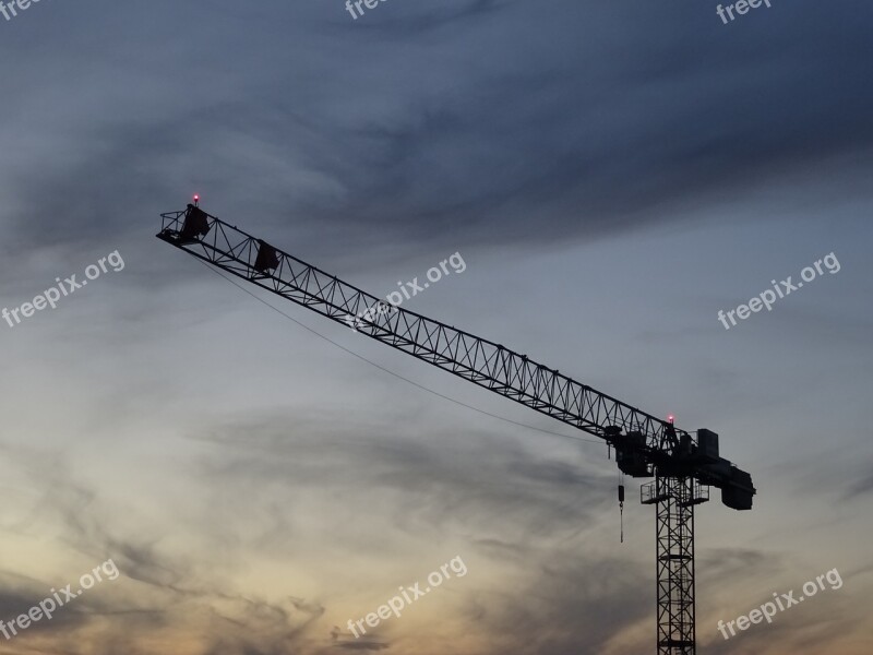 Crane Construction Sky Clouds Evening